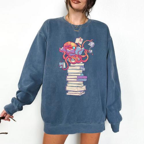 Cute Octopus Bookworm Fun Reading Tee For Book Lovers Comfort Colors Sweatshirt - Bookorys DE