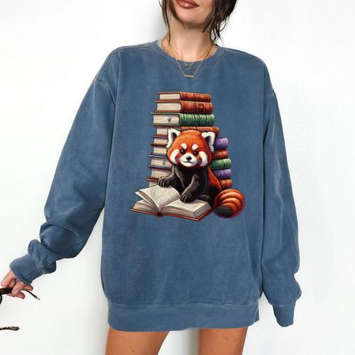 Cute Red Panda Reading Book Animal Bookworm Comfort Colors Sweatshirt - Bookorys DE