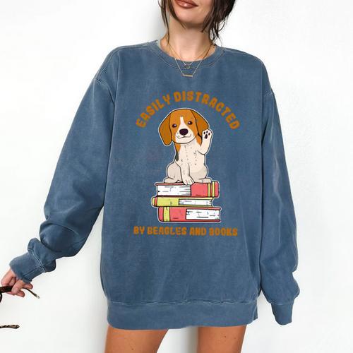 Easily Distracted By Beagles And Books Beagle Dog Comfort Colors Sweatshirt - Bookorys DE
