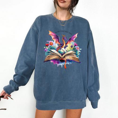In My Fantasy Era Magic Dragon Book Comfort Colors Sweatshirt - Bookorys