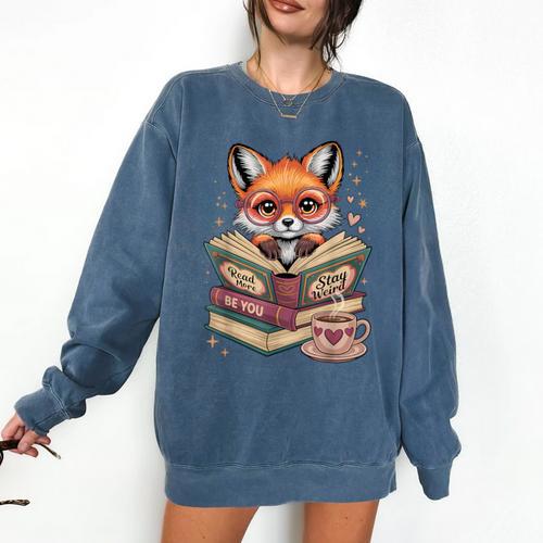Fox Read Books Be Kind Stay Weird Reader Cute Nerd Bookworm Comfort Colors Sweatshirt - Bookorys