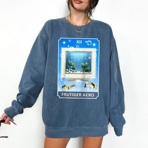 Frutiger Aero Aesthetic Tech Computer Aquarium Tarot Card Raglan Baseball Tee Comfort Colors Sweatshirt - Figerry
