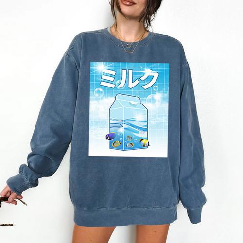 Frutiger Aero Aesthetic Tech Kawaii Milk Underwater Fishes Comfort Colors Sweatshirt - Figerry