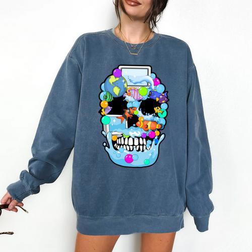 Frutiger Aero Aesthetic Tech Skull Computer Fishes Comfort Colors Sweatshirt - Figerry