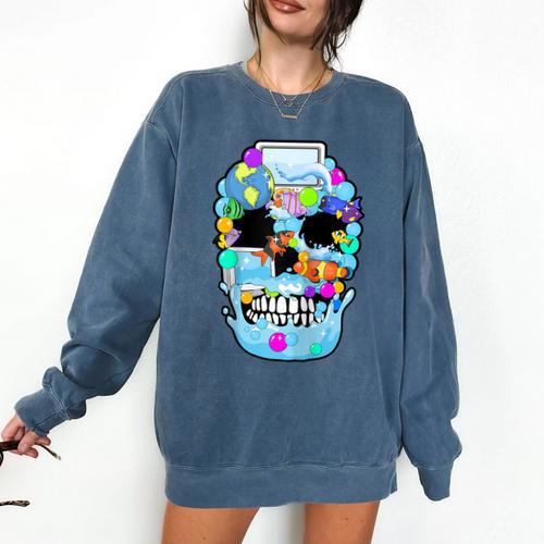 Frutiger Aero Aesthetic Tech Skull Computer Fishes Raglan Baseball Tee Comfort Colors Sweatshirt - Figerry