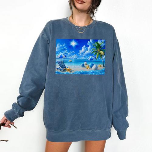 Frutiger Aero Beach Y2k Aesthetic Palm Tree Sand Ocean Premium Comfort Colors Sweatshirt - Figerry