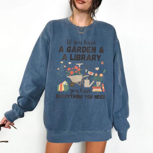 Gardening & Library Lover Books Reading Plants Cute Comfort Colors Sweatshirt - Bookorys