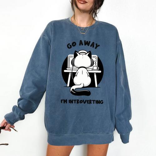 Go Away I'm Introverting Cat With Coffee Comfort Colors Sweatshirt - Raresse