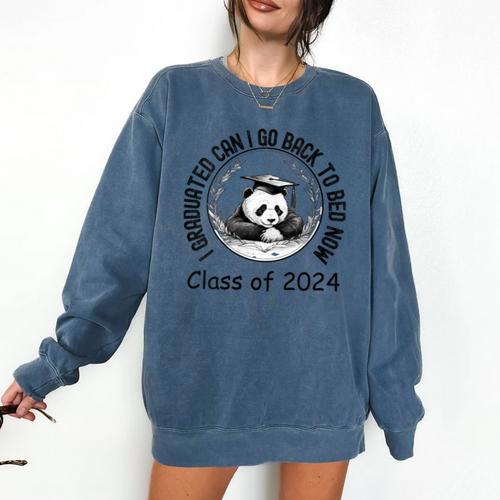 I Graduated Can I Go Back To Bed Now 2024 Graduation Panda Comfort Colors Sweatshirt - Best Gift Smart