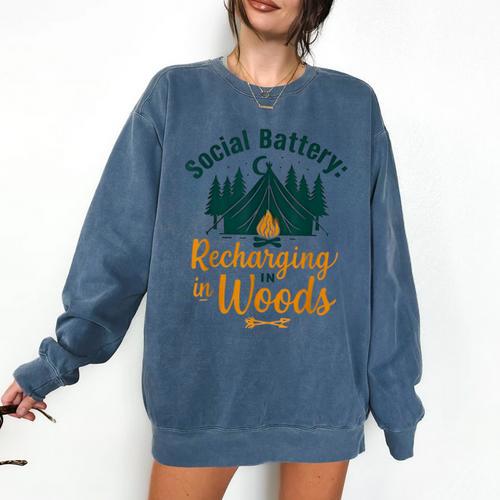Introvert Camping Social Battery Recharging In The Woods Comfort Colors Sweatshirt - Raresse