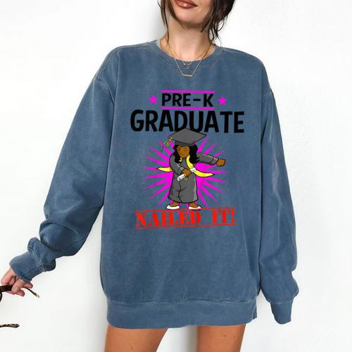 Kids Pre K Graduation Flossing Girl Nailed It Graduate Girls Comfort Colors Sweatshirt - Best Gift Smart