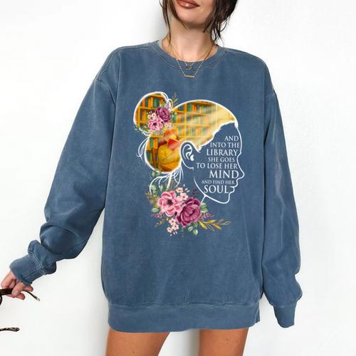 And Into The Library She Goes Book Lover Reading Bookworm Comfort Colors Sweatshirt - Bookorys AU