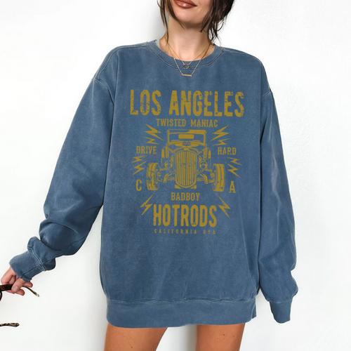Los Angeles Hotrods Automotive Nostalgia Distressed Comfort Colors Sweatshirt - Figerry