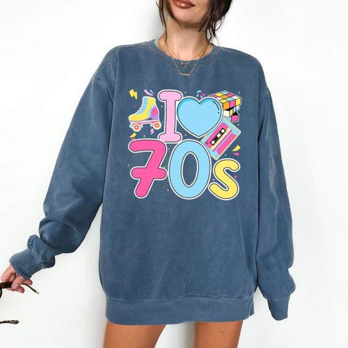 I Love 70's Retro Style Nostalgia Vibe 1970's Party Premium Tri-Blend Comfort Colors Sweatshirt - Figerry