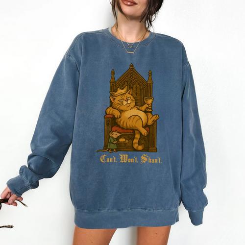 Medieval Cat Sarcastic Queen Lazy King Introvert Kitty Comfort Colors Sweatshirt - Raresse