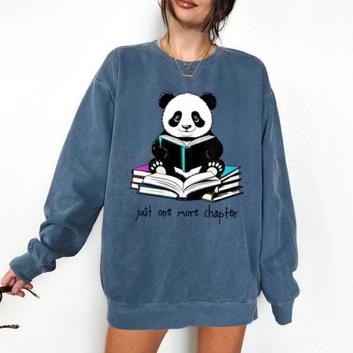 Panda Reading Chapter Books Comfort Colors Sweatshirt - Bookorys