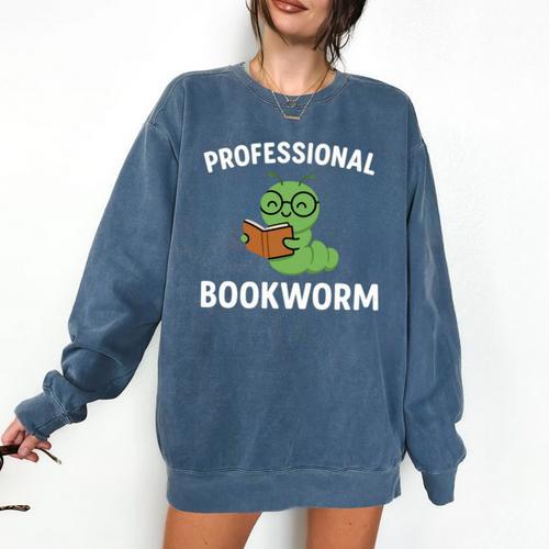 Professional Bookworm Reading Lover Cute Worm Glasses Book Comfort Colors Sweatshirt - Bookorys