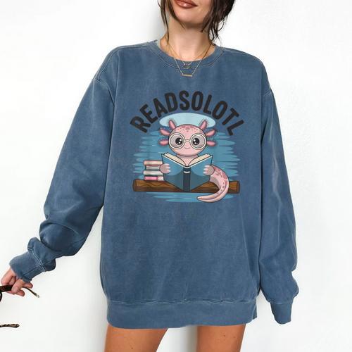 Readsolotl Book Lover Reading Axolotl Kids Reader Comfort Colors Sweatshirt - Bookorys DE
