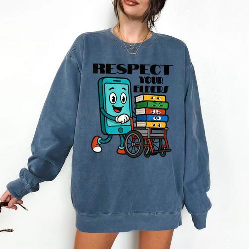 Respect Elders Cellphone Pushing Books In a Wheelchair Comfort Colors Sweatshirt - Bookorys DE
