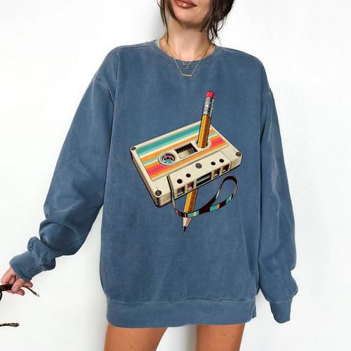 Retro Cassette Tape & Pencil Rewind Nostalgia Party 80s 90s Premium Comfort Colors Sweatshirt - Figerry