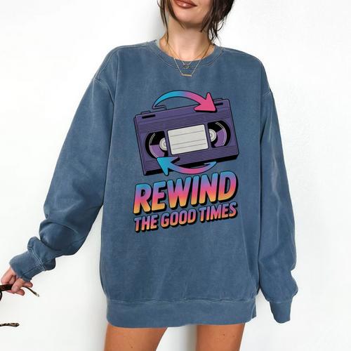 Rewind Good Times Retro VHS Tape Nostalgia 80s 90s Premium Tri-Blend Comfort Colors Sweatshirt - Figerry
