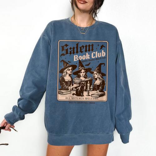 Salem Book Club Bookish Halloween Retro Salem Witch Book Comfort Colors Sweatshirt - Bookorys