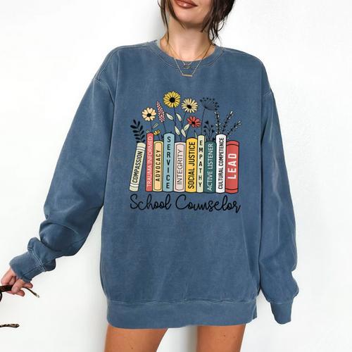 School Counselor Wildflower Book School Counseling Life Comfort Colors Sweatshirt - Bookorys
