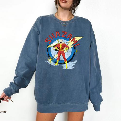 Shazam Comic Book Art Heroic Portrait Vintage Comfort Colors Sweatshirt - Bookorys