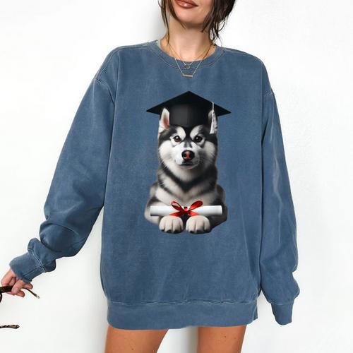 Siberian Husky Dog Graduation Cap Training School Graduate Men Women Kids Comfort Colors Sweatshirt - Best Gift Smart