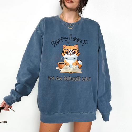 Sorry I Can't Indoor Cat Top For Introvert With Coffee Book Comfort Colors Sweatshirt - Raresse