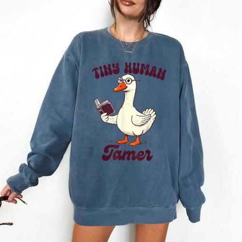 Teacher Silly Goose Reading Book Teaching Tiny Human Tamer Comfort Colors Sweatshirt - Bookorys DE