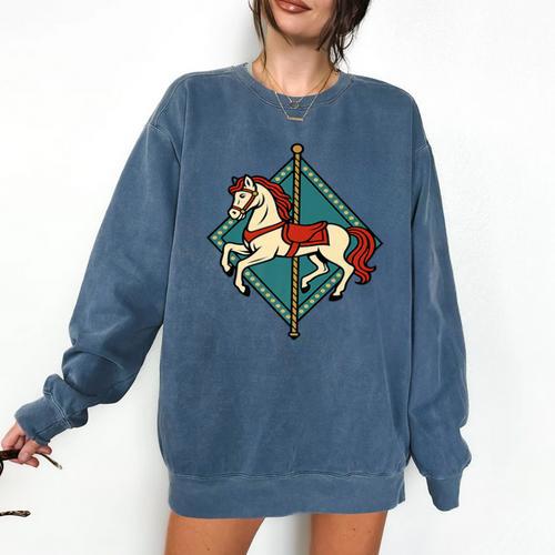Vintage Carousel Horse Merry Go Round Nostalgia Art Premium Comfort Colors Sweatshirt - Figerry