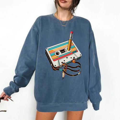Vintage Cassette Tape And Pencil Nostalgia Party 70s 80s 90s Premium Comfort Colors Sweatshirt - Figerry