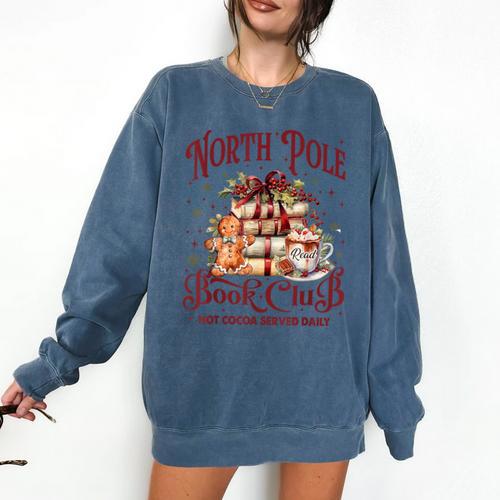 Vintage Retro North Pole Book Club Hot Cocoa Comfort Colors Sweatshirt - Bookorys