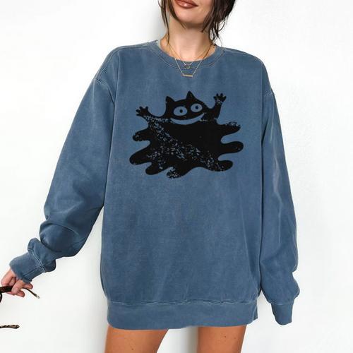 Yk2 Grunge Scary Cat With Tail Tomboy 90s Nostalgia Indie Premium Tri-Blend Comfort Colors Sweatshirt - Figerry