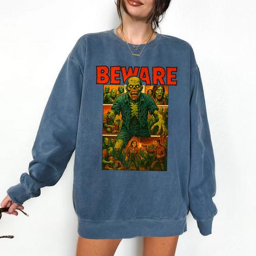Zombie Tee Horror Movie Poster Vintage Comic Book Graphic Premium Comfort Colors Sweatshirt - Bookorys