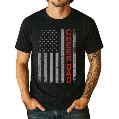 American Flag Cheer Dad Vintage Patriotic Father Cheerleader Men's Casual T-Shirt - Father's Day Fun