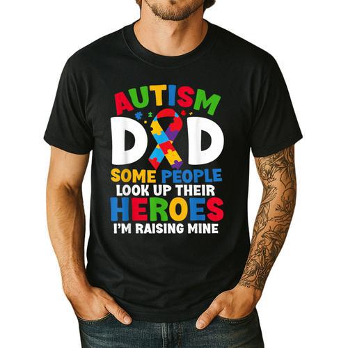 Autism Dad Puzzle Ribbon Proud Son Hero Autism Awareness Men's Casual T-Shirt - Father's Day Fun