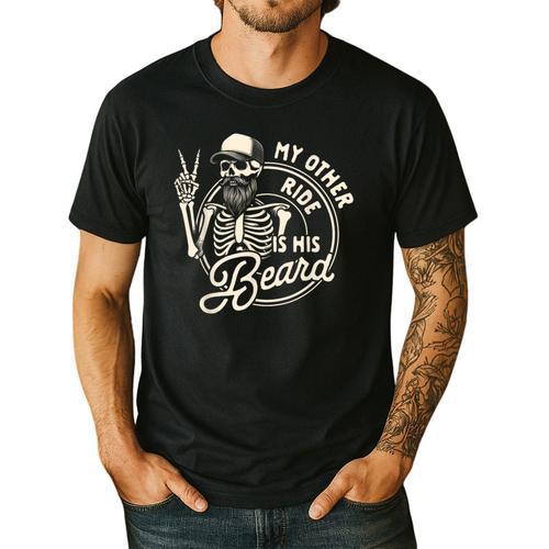 Bearded Dad Daddy Father’s Day My Other Ride Is His Beard Men's Casual T-Shirt - Father's Day Fun