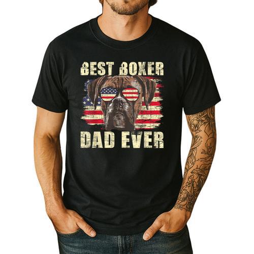 Best Boxer Dad Ever USA Flag American Dog Animal Lover Men's Casual T-Shirt - Father's Day Fun