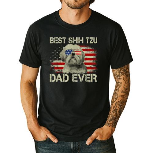 Best Shih Tzu Dad Ever Tshirt Dog Lover American Flag Men's Casual T-Shirt - Father's Day Fun