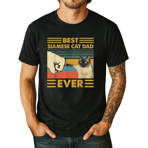 Best Siamese Cat Dad Ever Retro Vintage Sunset Men's Casual T-Shirt - Father's Day Fun