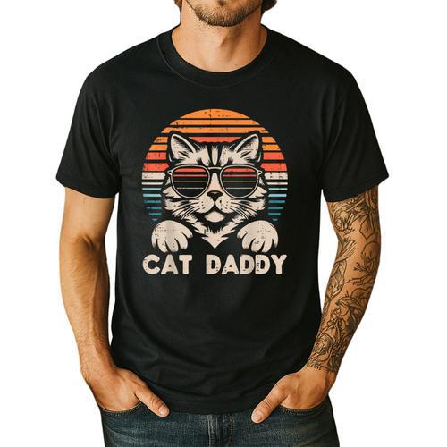 Cat Daddy Sunglasses Sunset Retro Fur Dad Papa Kitten Men Men's Casual T-Shirt - Father's Day Fun