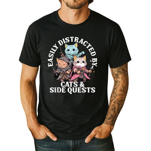 Cats Side Quest Distracted Tabletop Men Women Kids Dad Men's Casual T-Shirt - Father's Day Fun