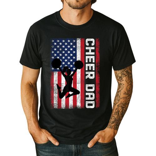 Cheer Dad American Flag Cheerleader Support Men's Casual T-Shirt - Father's Day Fun