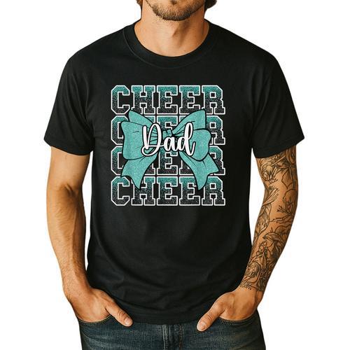 Cheer Dad Daddy Bow Sport Cheerleader Cheerleading Teal Blue Men's Casual T-Shirt - Father's Day Fun