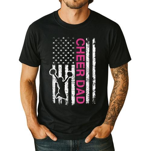 Cheer Dad Flag Pink Cheerleading Men's Casual T-Shirt - Father's Day Fun