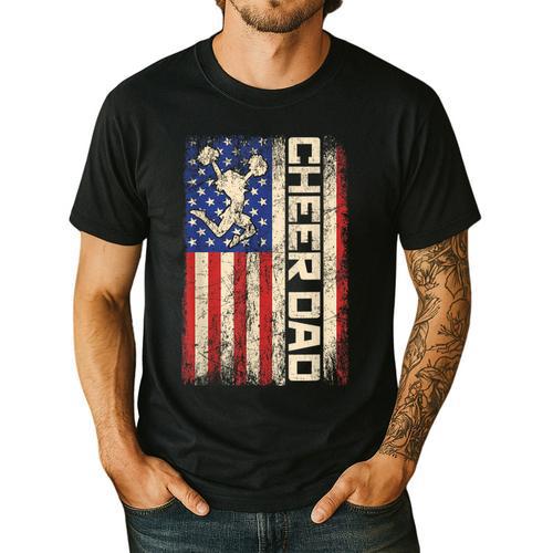 Cheerleader Dad Cheer Dad American US Flag Father Team Men's Casual T-Shirt - Father's Day Fun
