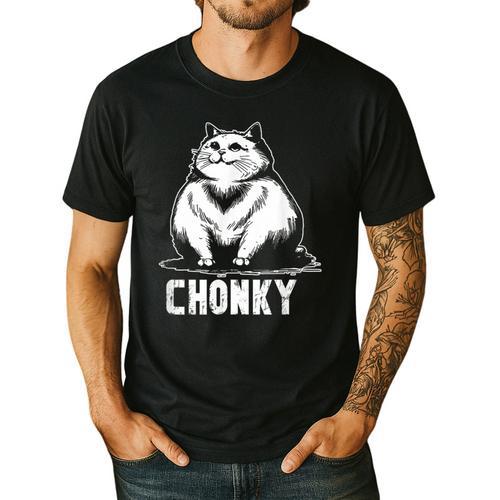 Chonk Fat And Hairy Cat Cats Kittens Dad Graphic Mom Funny Men's Casual T-Shirt - Father's Day Fun
