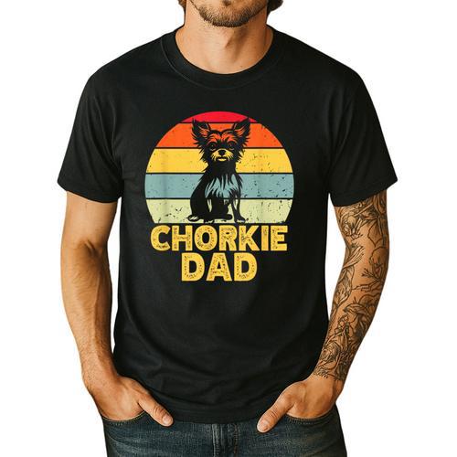 Chorkie Dad Retro Sunset Chihuahua Yorkie Mix Lover Men's Casual T-Shirt - Father's Day Fun
